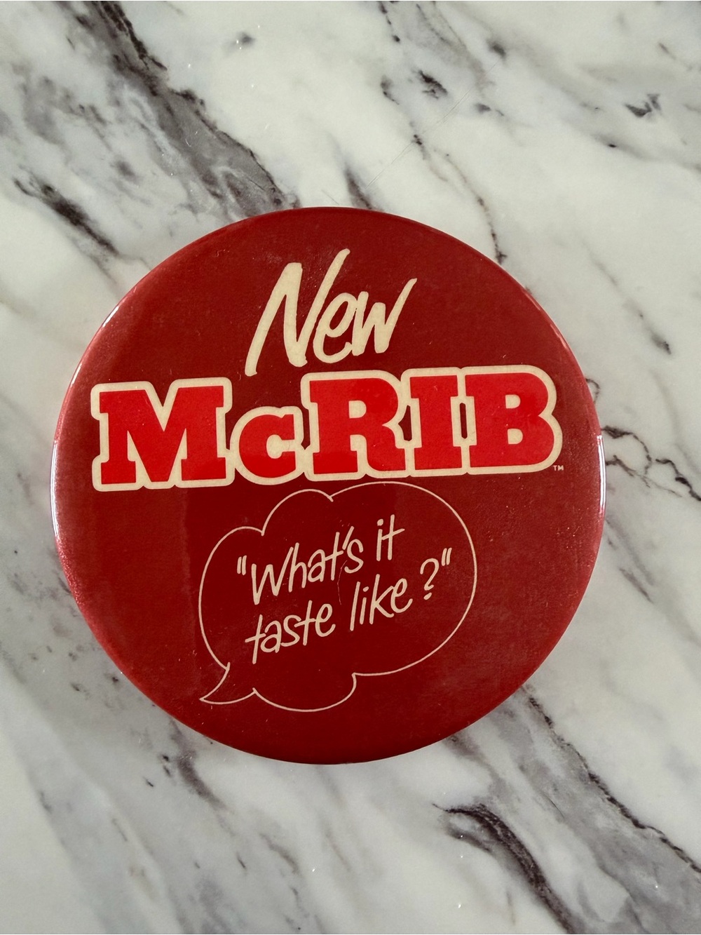 2 for $8 - New McRIB Promotional Button - Red White Graphic - vintage 1980-1990s